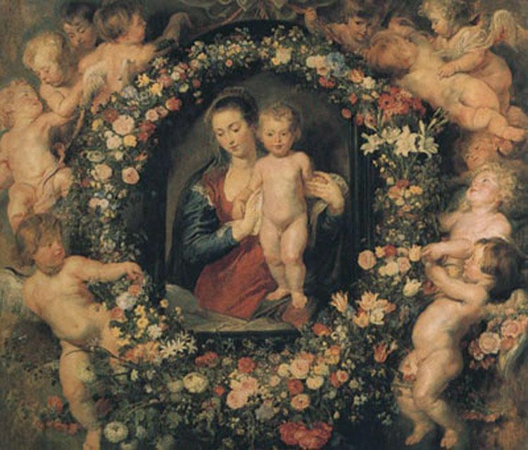 Peter Paul Rubens Madonna and Child with Garland of Flowers and Putti (mk01) Germany oil painting art